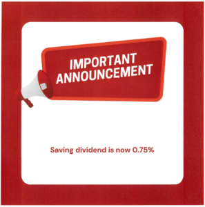 Saving dividend is now 0.75%.